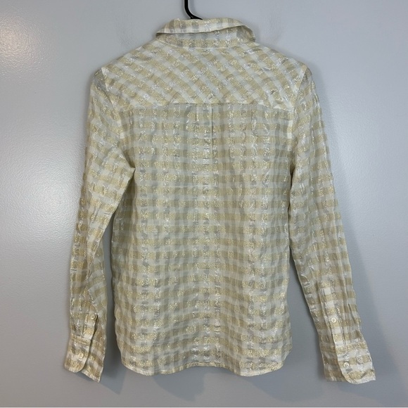 J. Crew Metallic Striped Silver/Gold Popover Blouse Size 4 - Picture 10 of 12